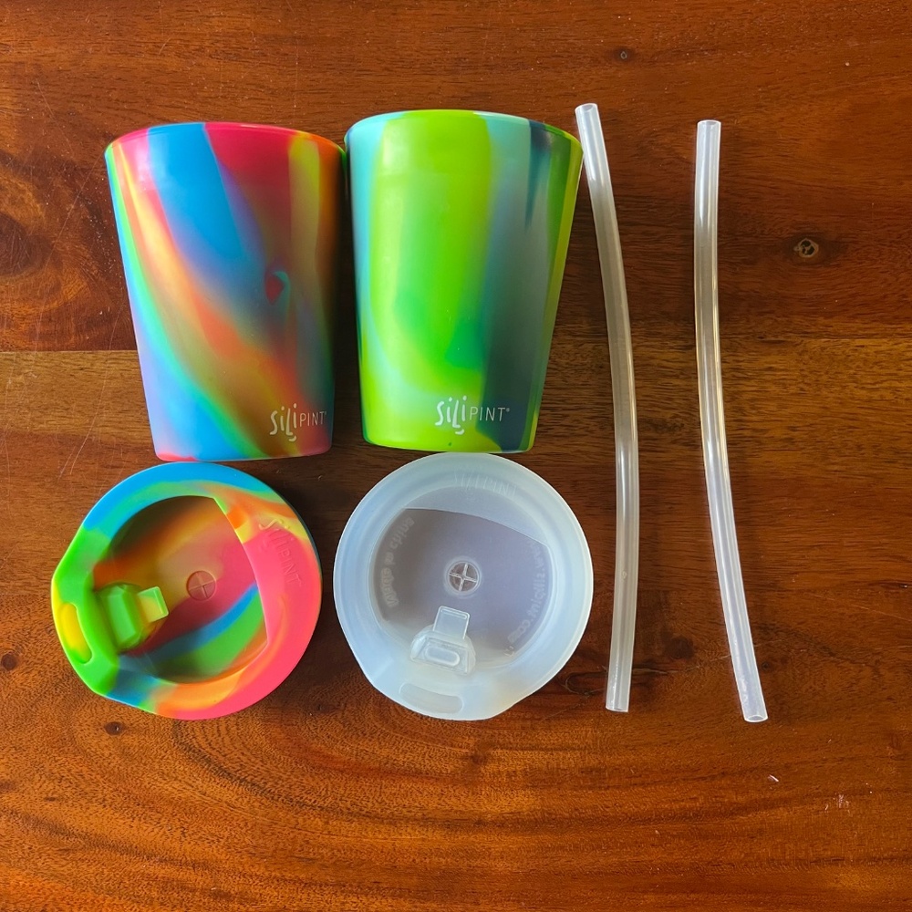 Silipint silicone 8oz cups, unbreakable, sealable lids, kids cups